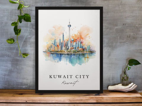 Kuwait City traditional travel art - Middle East, Kuwait poster, Wedding gift, Birthday present, Custom Text, Personalized Gift