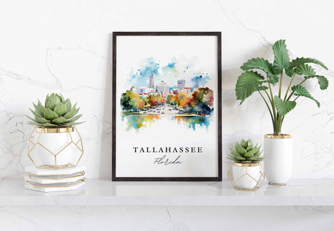 Tallahassee traditional travel art - Florida, Tallahassee poster, Wedding gift, Birthday present, Custom Text, Personalized Gift
