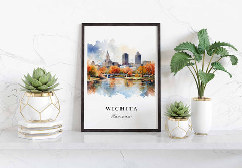 Wichita traditional travel art - Kansas, Wichita poster, Wedding gift, Birthday present, Custom Text, Personalized Gift