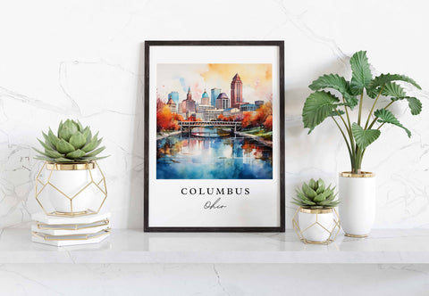 Columbus traditional travel art - Ohio, Columbus poster, Wedding gift, Birthday present, Custom Text, Personalized Gift