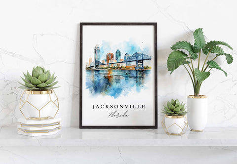 Jacksonville traditional travel art - Florida, Jacksonville poster, Wedding gift, Birthday present, Custom Text, Personalized Gift