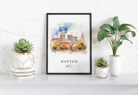 Dayton traditional travel art - Ohio, Dayton poster, Wedding gift, Birthday present, Custom Text, Personalized Gift