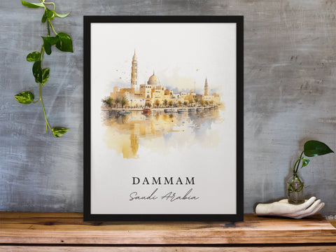 Dammam traditional travel art - Saudi Arabia, Dammam poster, Wedding gift, Birthday present, Custom Text, Personalized Gift