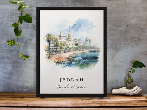 Jeddah traditional travel art - Saudi Arabia, Jeddah poster, Wedding gift, Birthday present, Custom Text, Personalized Gift