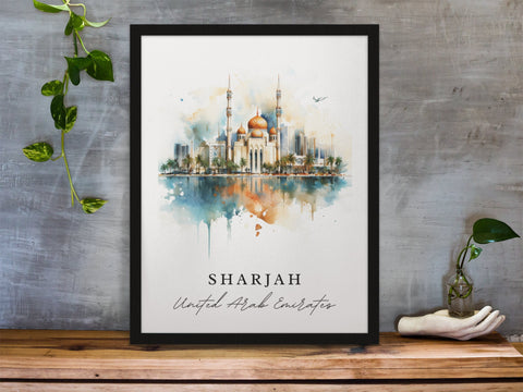 Sharjah traditional travel art - United Arab Emirates, Sharjah poster, Wedding gift, Birthday present, Custom Text, Personalised Gift