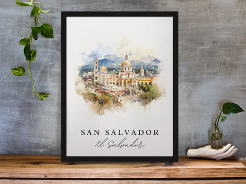 San Salvador traditional travel art - El Salvador, San Salvador poster, Wedding gift, Birthday present, Custom Text, Personalized Gift