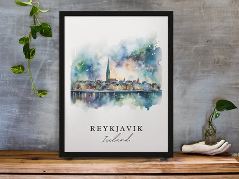 Reykjavik traditional travel art - Iceland, Reykjavik poster, Wedding gift, Birthday present, Custom Text, Personalized Gift