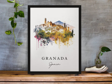 Granada traditional travel art - Spain, Granada poster, Wedding gift, Birthday present, Custom Text, Personalised Gift