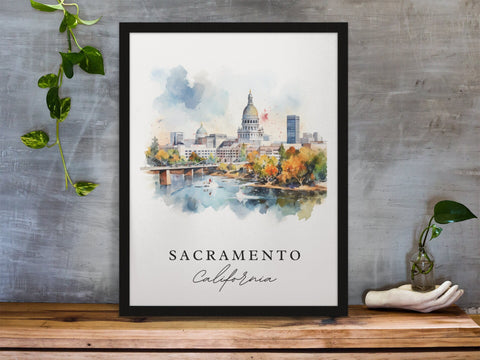 Sacramento traditional travel art - California, Sacramento poster, Wedding gift, Birthday present, Custom Text, Personalized Gift