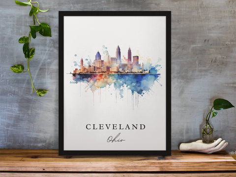 Cleveland traditional travel art - Ohio, Cleveland poster, Wedding gift, Birthday present, Custom Text, Personalized Gift