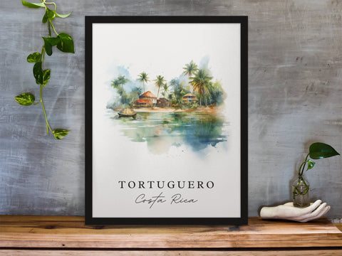Tortuguero traditional travel art - Costa Rica, Tortuguero poster, Wedding gift, Birthday present, Custom Text, Personalized Gift