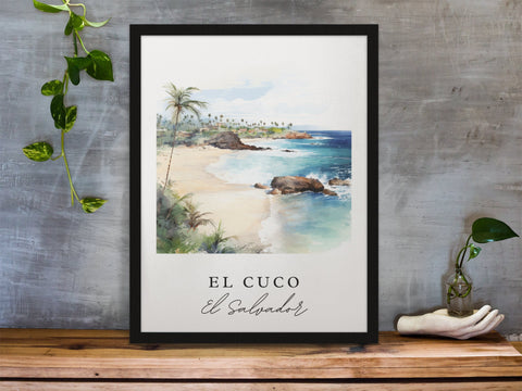 El Cuco traditional travel art - El Salvador, El Cuco poster, Wedding gift, Birthday present, Custom Text, Personalized Gift