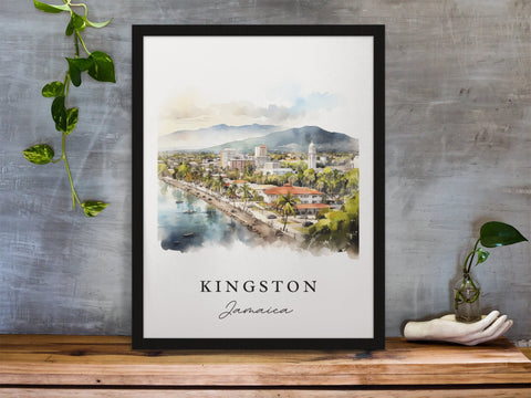 Kingston traditional travel art - Jamaica, Kingston poster, Wedding gift, Birthday present, Custom Text, Personalized Gift