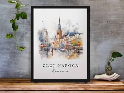 Cluj-Napoca traditional travel art - Romania, Cluj-Napoca poster, Wedding gift, Birthday present, Custom Text, Personalized Gift