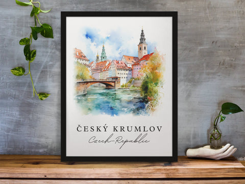 Cesky Krumlov traditional travel art - Czech Republic, Cesky Krumlov poster, Wedding gift, Birthday present, Custom Text, Personalized Gift