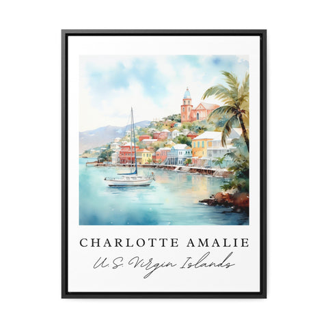 Charlotte Amalie traditional travel art - U.S. Virgin Islands, Charlotte Amalie poster, Wedding gift, Birthday present, Custom Text