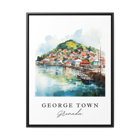 George Town traditional travel art - Grenada, George Town poster, Wedding gift, Birthday present, Custom Text, Personalized Gift