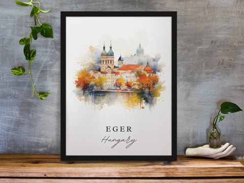 Eger traditional travel art - Hungary, Eger poster, Wedding gift, Birthday present, Custom Text, Personalized Gift