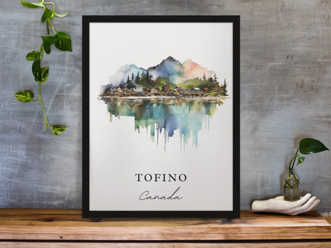 Tofino traditional travel art - Canada, Tofino poster, Wedding gift, Birthday present, Custom Text, Personalised Gift