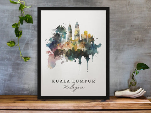 Kuala Lumpur traditional travel art - Malaysia, Kuala Lumpur poster, Wedding gift, Birthday present, Custom Text, Personalised Gift
