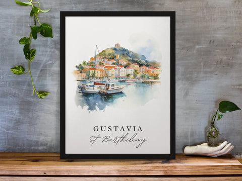 Gustavia traditional travel art - St. Barthélemy, Gustavia poster, Wedding gift, Birthday present, Custom Text, Personalized Gift