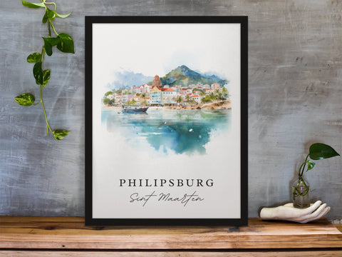 Philipsburg traditional travel art - Sint Maarten, Philipsburg poster, Wedding gift, Birthday present, Custom Text, Personalized Gift