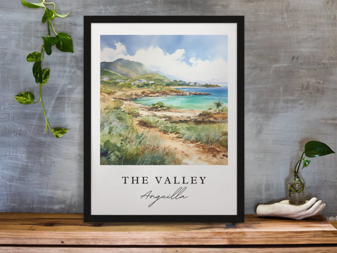 The Valley traditional travel art - Anguila, The Valley poster, Wedding gift, Birthday present, Custom Text, Personalized Gift