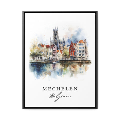 Mechelen traditional travel art - Belgium, Mechelen poster, Wedding gift, Birthday present, Custom Text, Personalized Gift