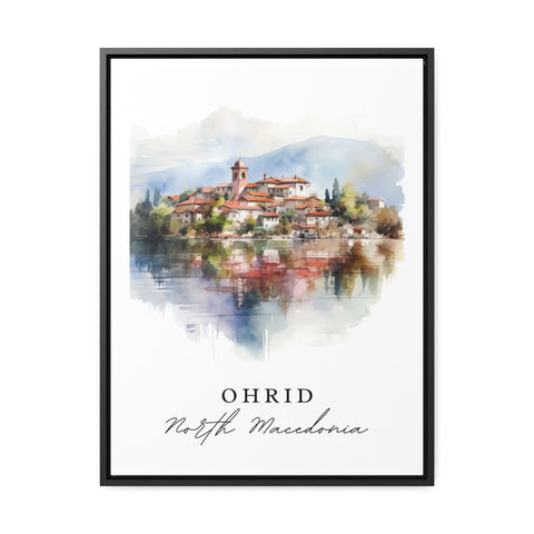 Ohrid traditional travel art - North Macedonia, Ohrid poster, Wedding gift, Birthday present, Custom Text, Personalized Gift