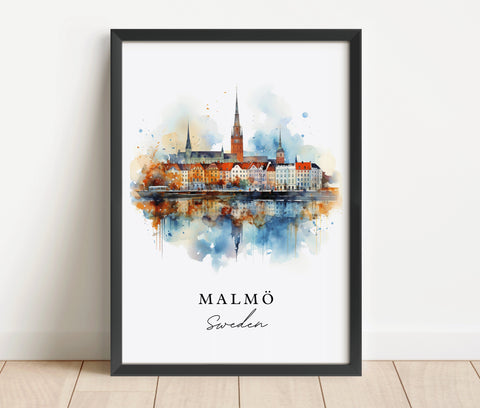 Malmo traditional travel art - Sweden, Malmo poster, Wedding gift, Birthday present, Custom Text, Personalized Gift