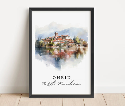 Ohrid traditional travel art - North Macedonia, Ohrid poster, Wedding gift, Birthday present, Custom Text, Personalized Gift