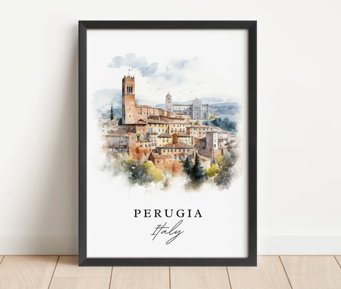 Perugia traditional travel art - Italy, Perugia poster, Wedding gift, Birthday present, Custom Text, Personalized Gift