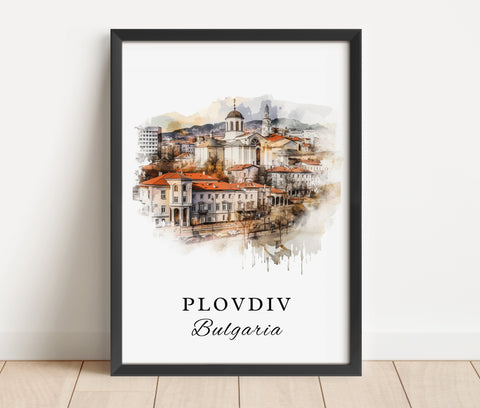 Plovdiv traditional travel art - Bulgaria, Plovdiv poster, Wedding gift, Birthday present, Custom Text, Personalized Gift
