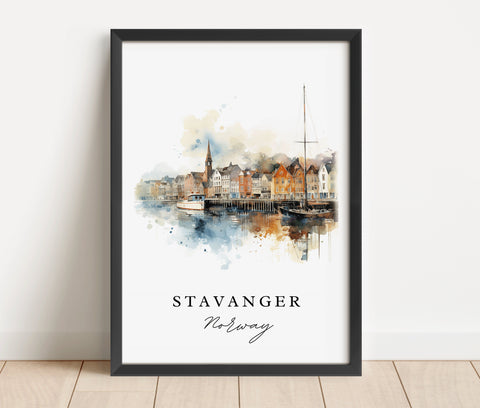 Stavanger traditional travel art - Norway, Stavanger poster, Wedding gift, Birthday present, Custom Text, Personalized Gift