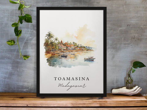 Toamasina traditional travel art - Madagascar, Toamasina poster, Wedding gift, Birthday present, Custom Text, Personalized Gift