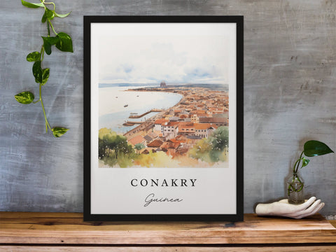 Conakry traditional travel art - Guinea, Conakry poster, Wedding gift, Birthday present, Custom Text, Personalized Gift