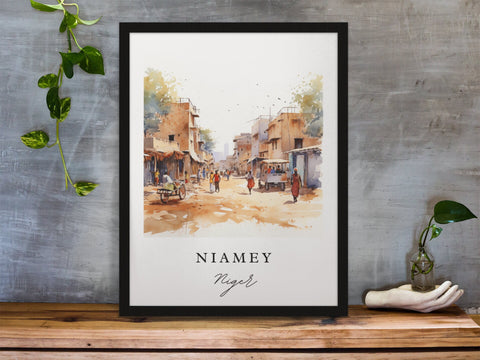 Niamey traditional travel art - Niger, Niamey poster, Wedding gift, Birthday present, Custom Text, Personalized Gift