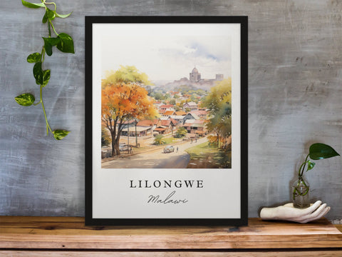 Lilongwe traditional travel art - Malawi, Lilongwe poster, Wedding gift, Birthday present, Custom Text, Personalized Gift
