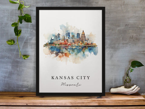 Kansas City traditional travel art - Missouri, Kansas City poster, Wedding gift, Birthday present, Custom Text, Personalized Gift