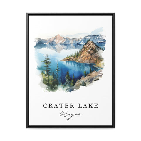 Crater Lake traditional travel art - Oregon, Crater Lake poster, Wedding gift, Birthday present, Custom Text, Personalized Gift