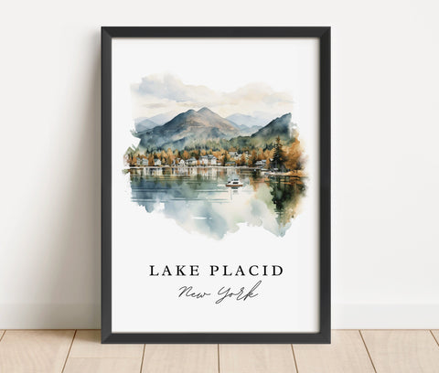 Lake Placid traditional travel art - New York, Lake Placid poster, Wedding gift, Birthday present, Custom Text, Personalized Gift