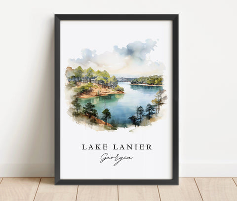 Lake Lanier traditional travel art - Georgia, Lake Lanier poster, Wedding gift, Birthday present, Custom Text, Personalized Gift