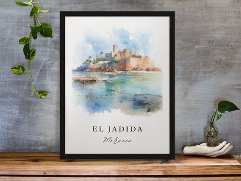 El Jadida traditional travel art - Morocco, El Jadida poster, Wedding gift, Birthday present, Custom Text, Personalized Gift