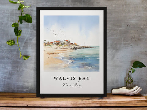 Walvis Bay traditional travel art - Namibia, Walvis Bay poster, Wedding gift, Birthday present, Custom Text, Personalized Gift