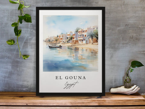 El Gouna traditional travel art - Egypt, El Gouna poster, Wedding gift, Birthday present, Custom Text, Personalized Gift