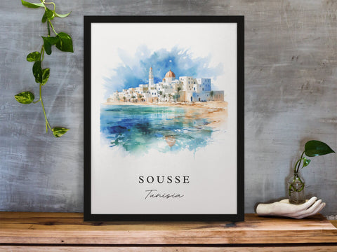 Sousse traditional travel art - Tunisia, Sousse poster, Wedding gift, Birthday present, Custom Text, Personalized Gift