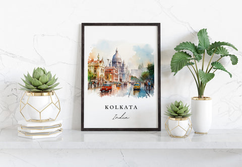 Kolkata traditional travel art - India, Kolkata poster, Wedding gift, Birthday present, Custom Text, Personalised Gift