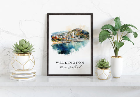 Wellington traditional travel art - New Zealand, Wellington poster, Wedding gift, Birthday present, Custom Text, Personalized Gift