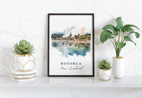 Rotorua traditional travel art - New Zealand, Rotorua poster, Wedding gift, Birthday present, Custom Text, Personalized Gift