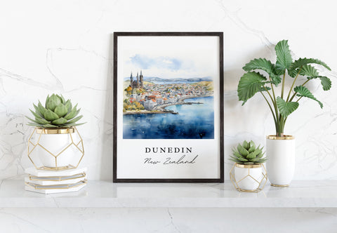 Dunedin traditional travel art - Australia, Dunedin poster, Wedding gift, Birthday present, Custom Text, Personalized Gift